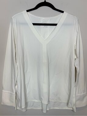 ADAY White V-Neck Long Sleeve Minimal Top